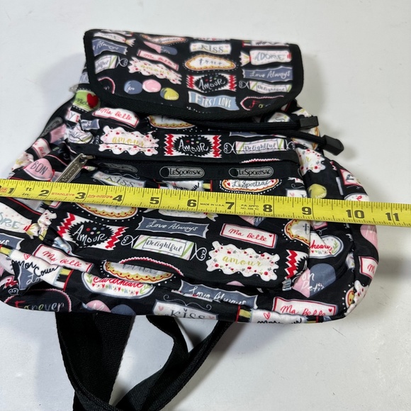 LeSportsac Small Edie Sweet Talk Candy Black Drawstring Backpack Love Amour